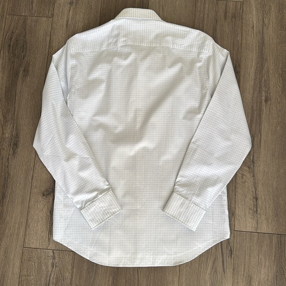 NWT men’s James Tattersall White and Light Blue Business Dressy Button Down - Picture 6 of 6